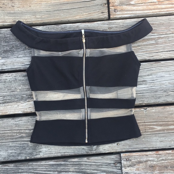 Akira Red Label Off the Shoulder Mesh Crop Top S - Picture 2 of 2